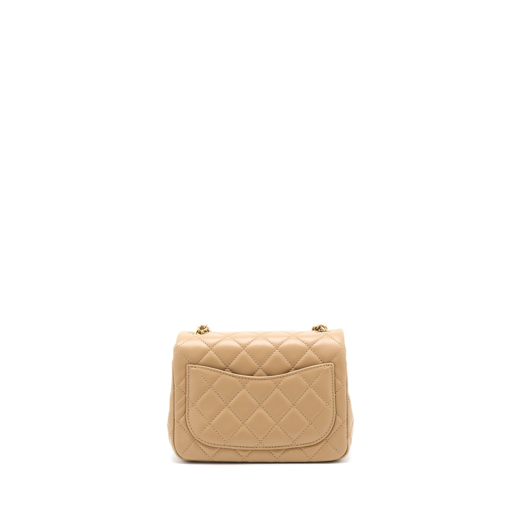 Chanel Pearl Crush Mini Square Flap Bag Lambskin Dark Beige (Microchip)