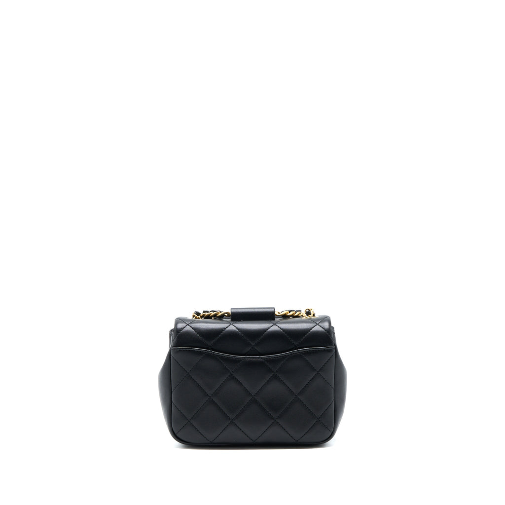 Chanel Circular Handle Quilted Flap Bag Lambskin Black Brushed