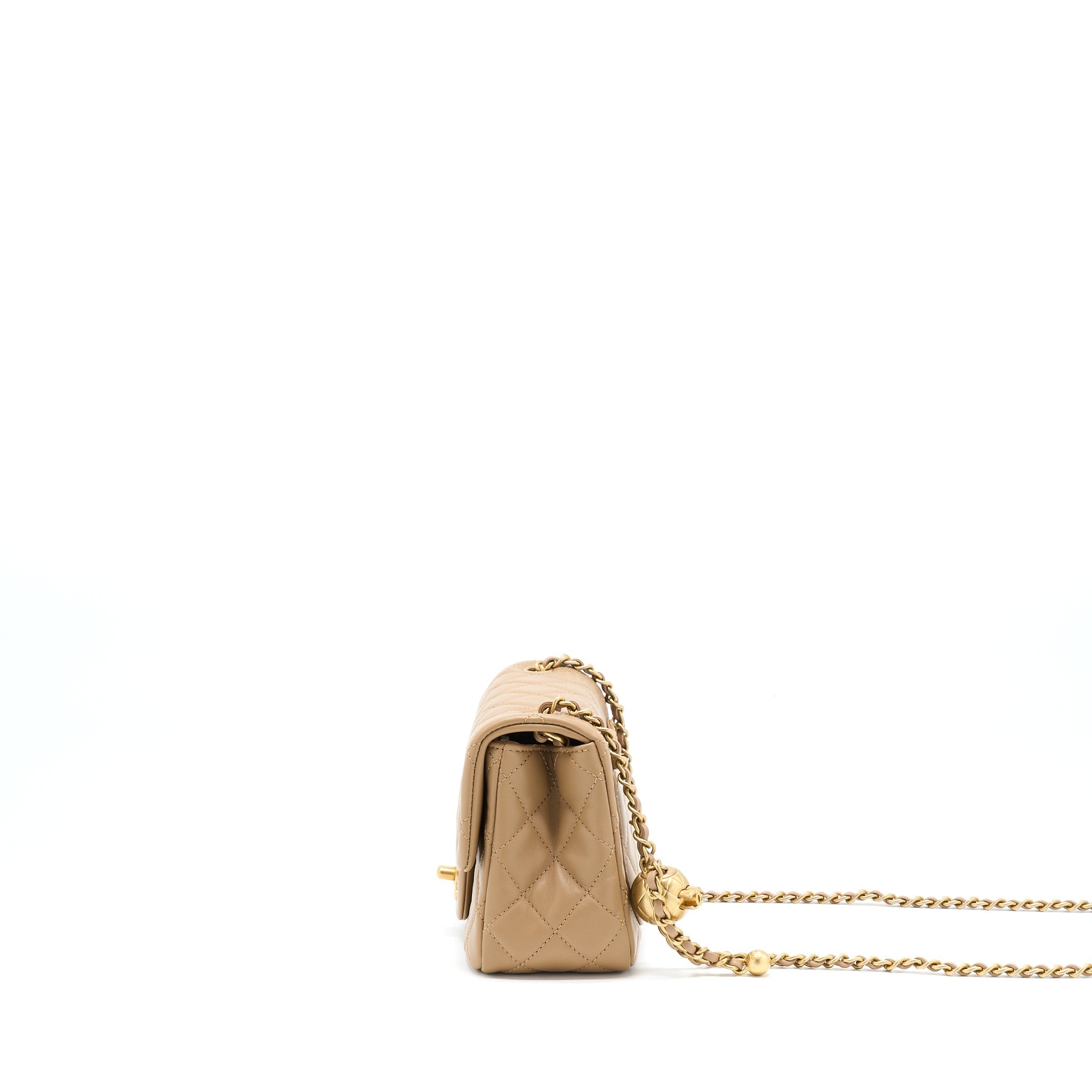 Chanel Pearl Crush Mini Square Flap Bag Lambskin Dark Beige (Microchip)