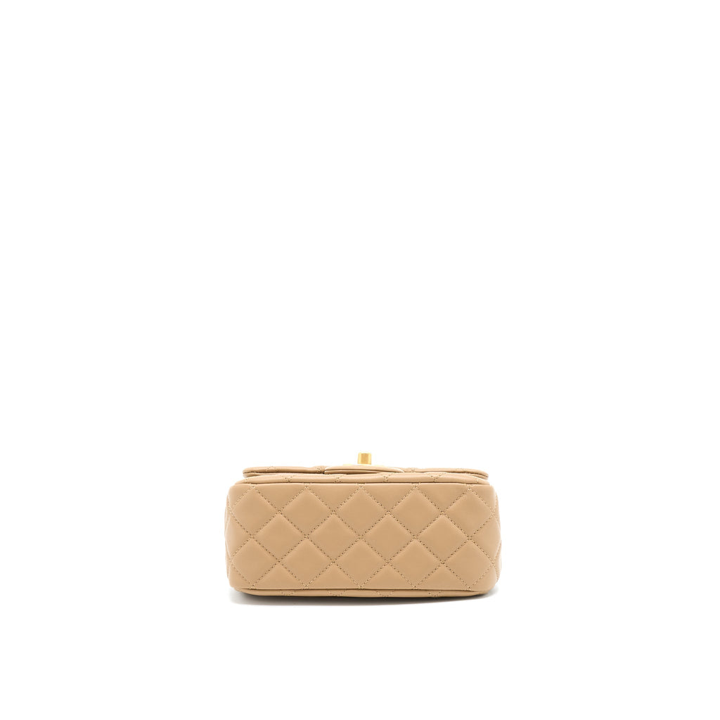 Chanel Pearl Crush Mini Square Flap Bag Lambskin Dark Beige (Microchip)