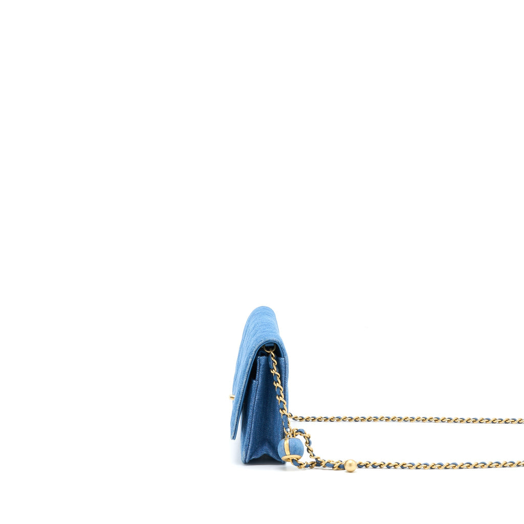 Chanel Denim Pearl Crush Wallet On Chain Denim Blue Brushed