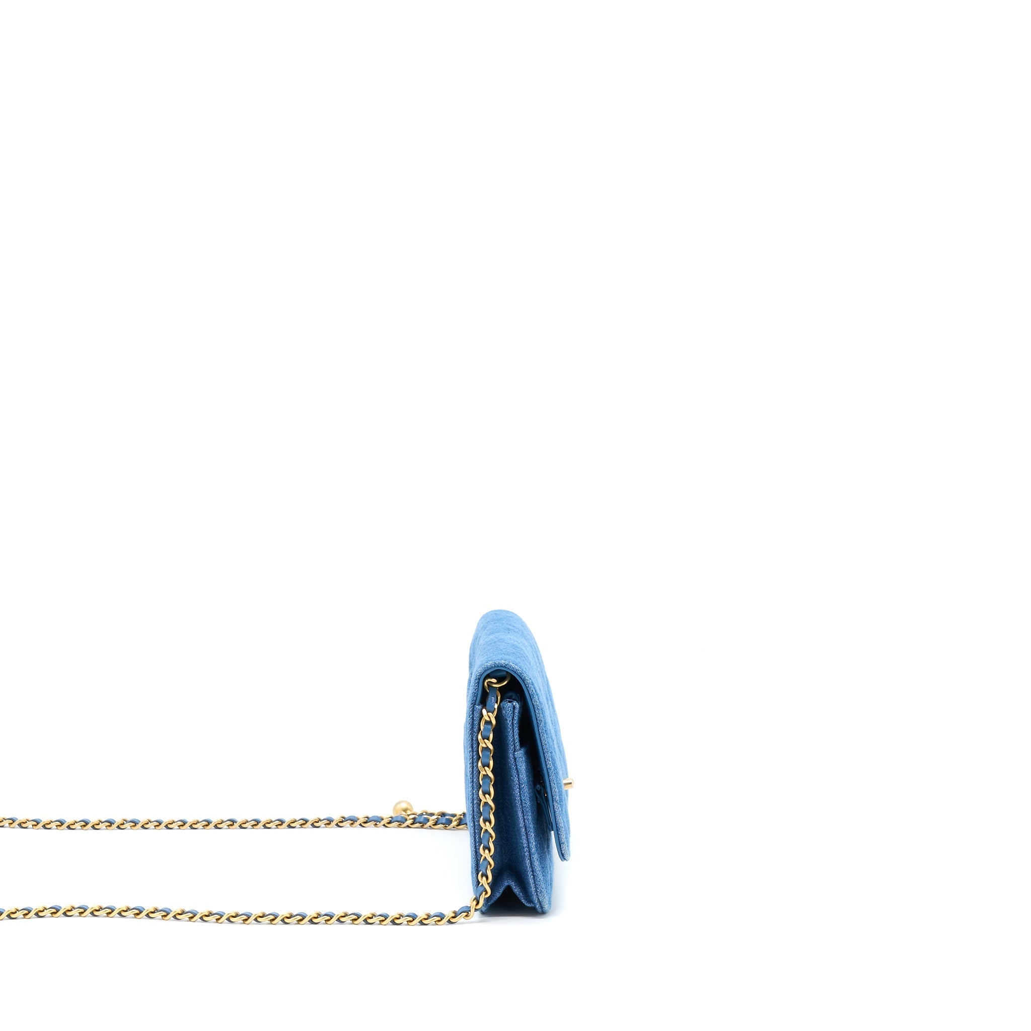 Chanel Denim Pearl Crush Wallet On Chain Denim Blue Brushed