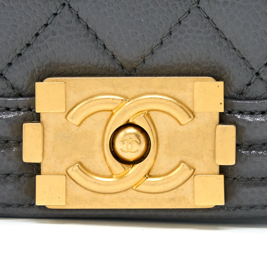Chanel 22A Boy Messenger Bag Caviar Grey  (Microchip)