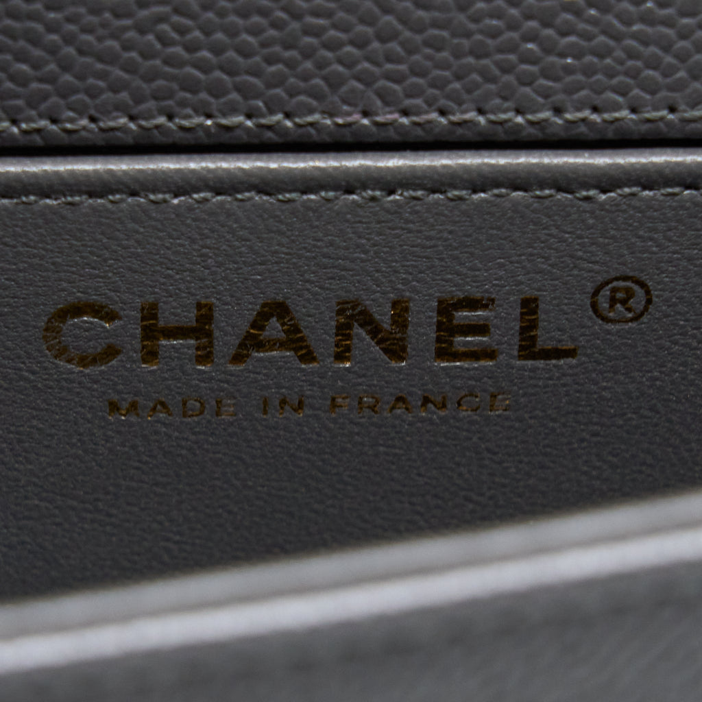 Chanel 22A Boy Messenger Bag Caviar Grey  (Microchip)