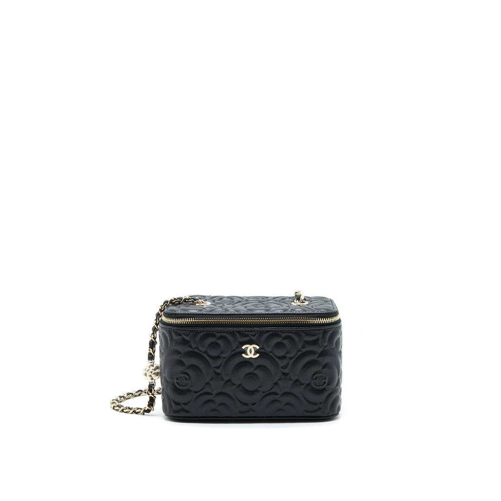 Chanel Camellia Long vanity with chains lambskin black L