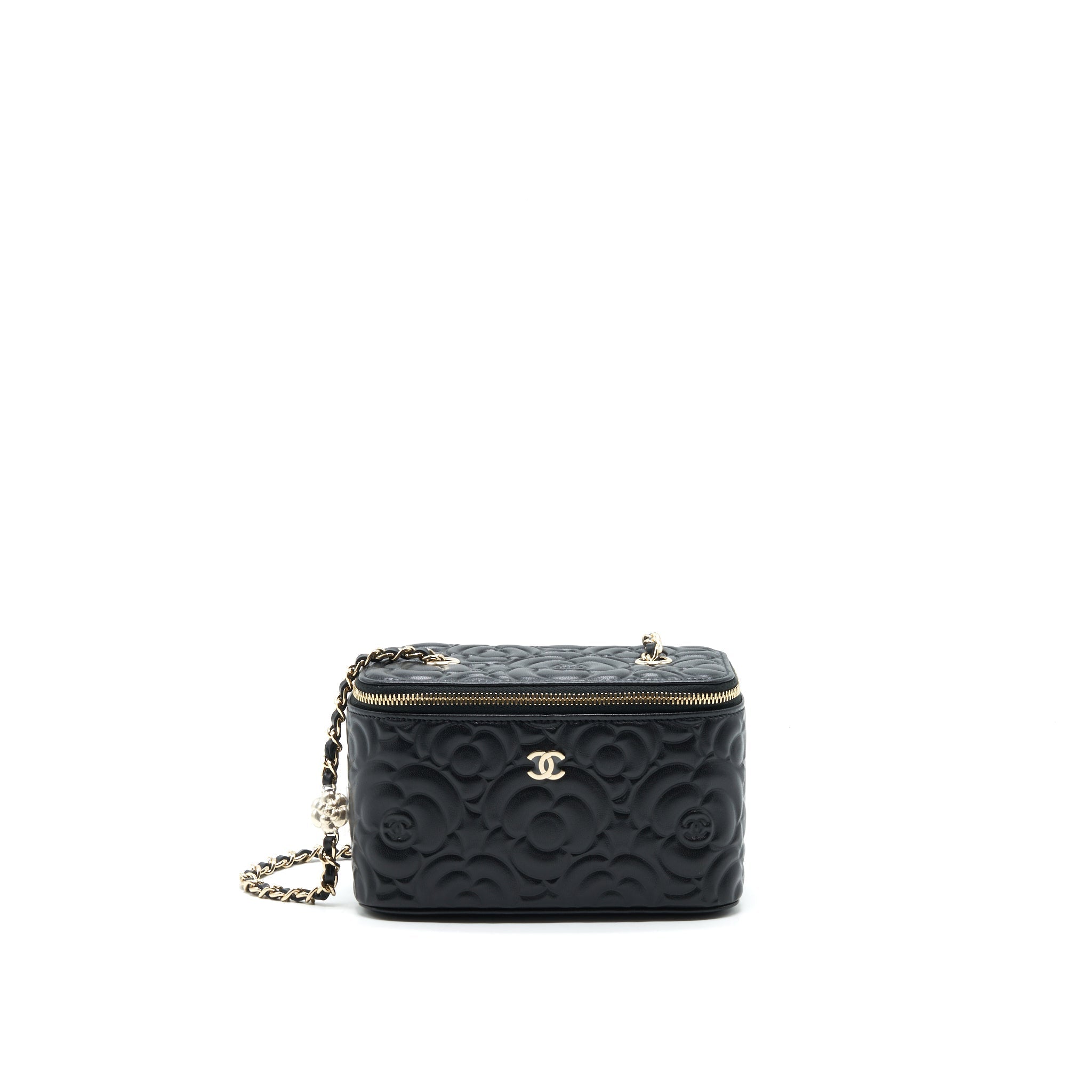 Chanel Camellia Long vanity with chains lambskin black L