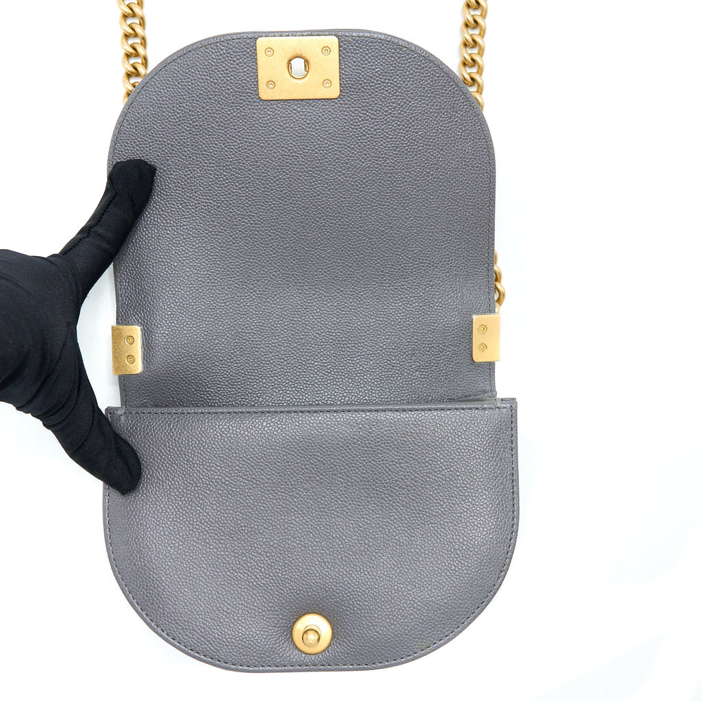 Chanel 22A Boy Messenger Bag Caviar Grey  (Microchip)