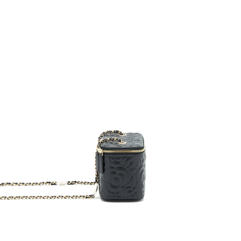 Chanel Camellia Long vanity with chains lambskin black L