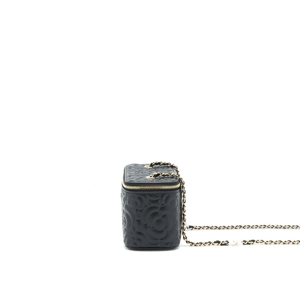 Chanel Camellia Long vanity with chains lambskin black L