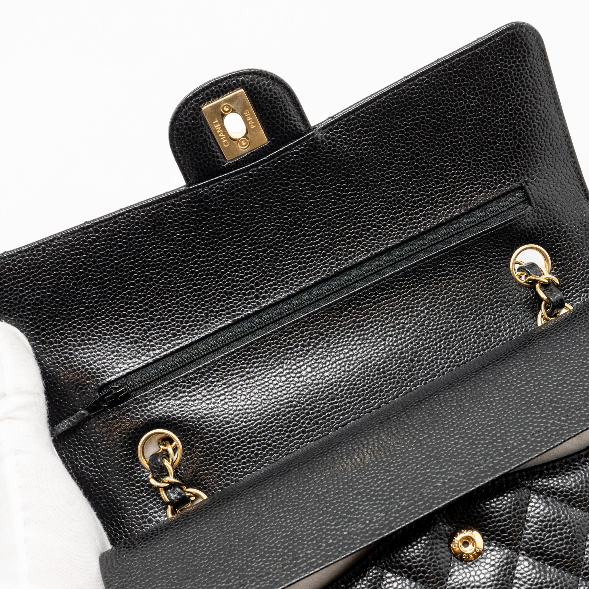 CHANEL Medium Classic Double Flap Bag Caviar Black  (Microchip)
