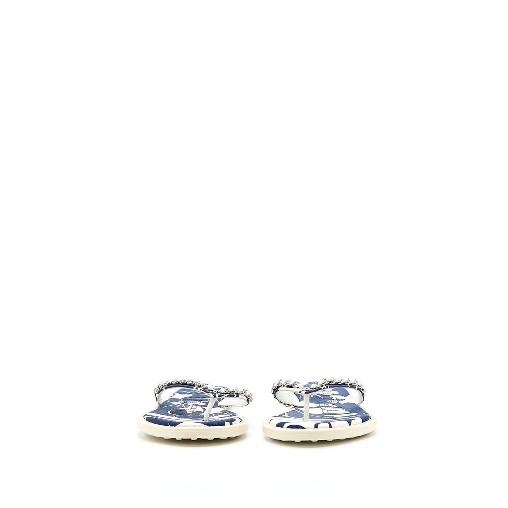 Chanel Size 40 Flip Flops with Chain Rubber/Canvas Multicolour
