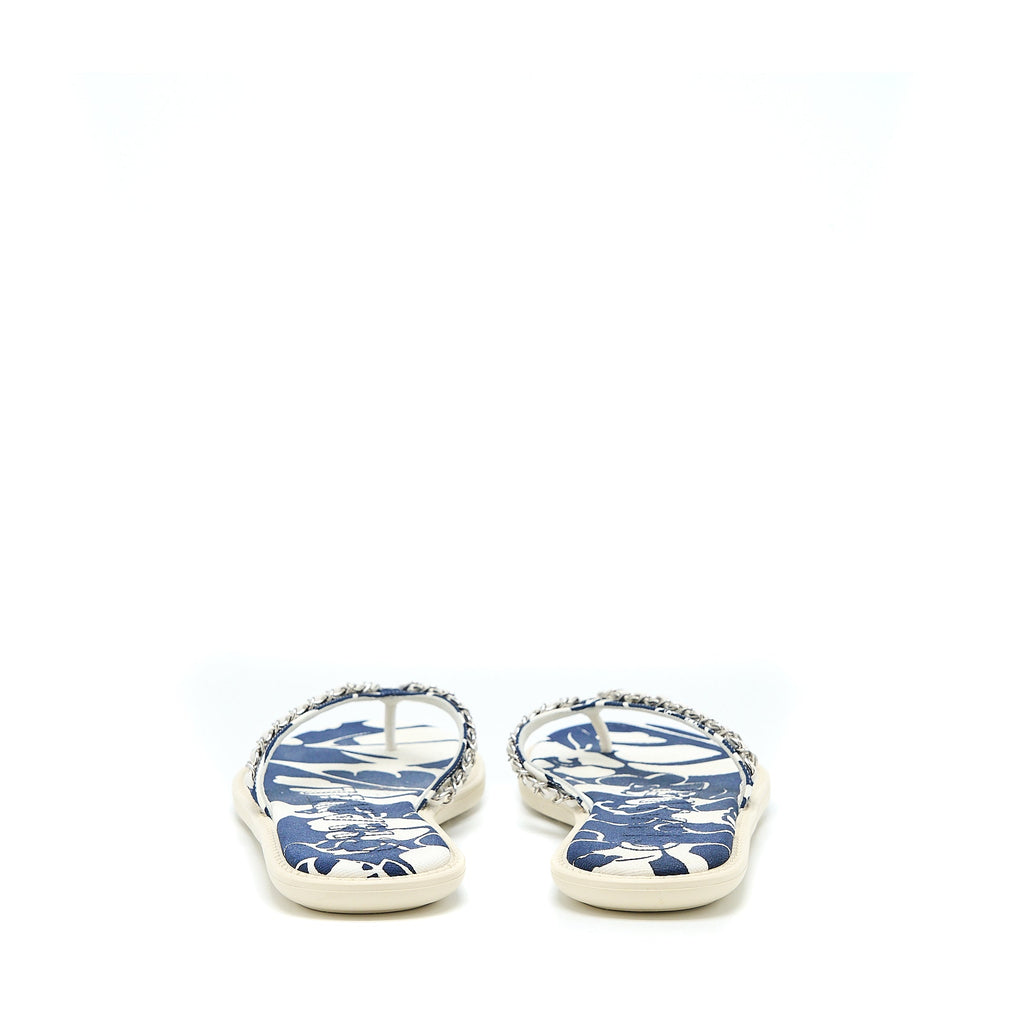 Chanel Size 40 Flip Flops with Chain Rubber/Canvas Multicolour