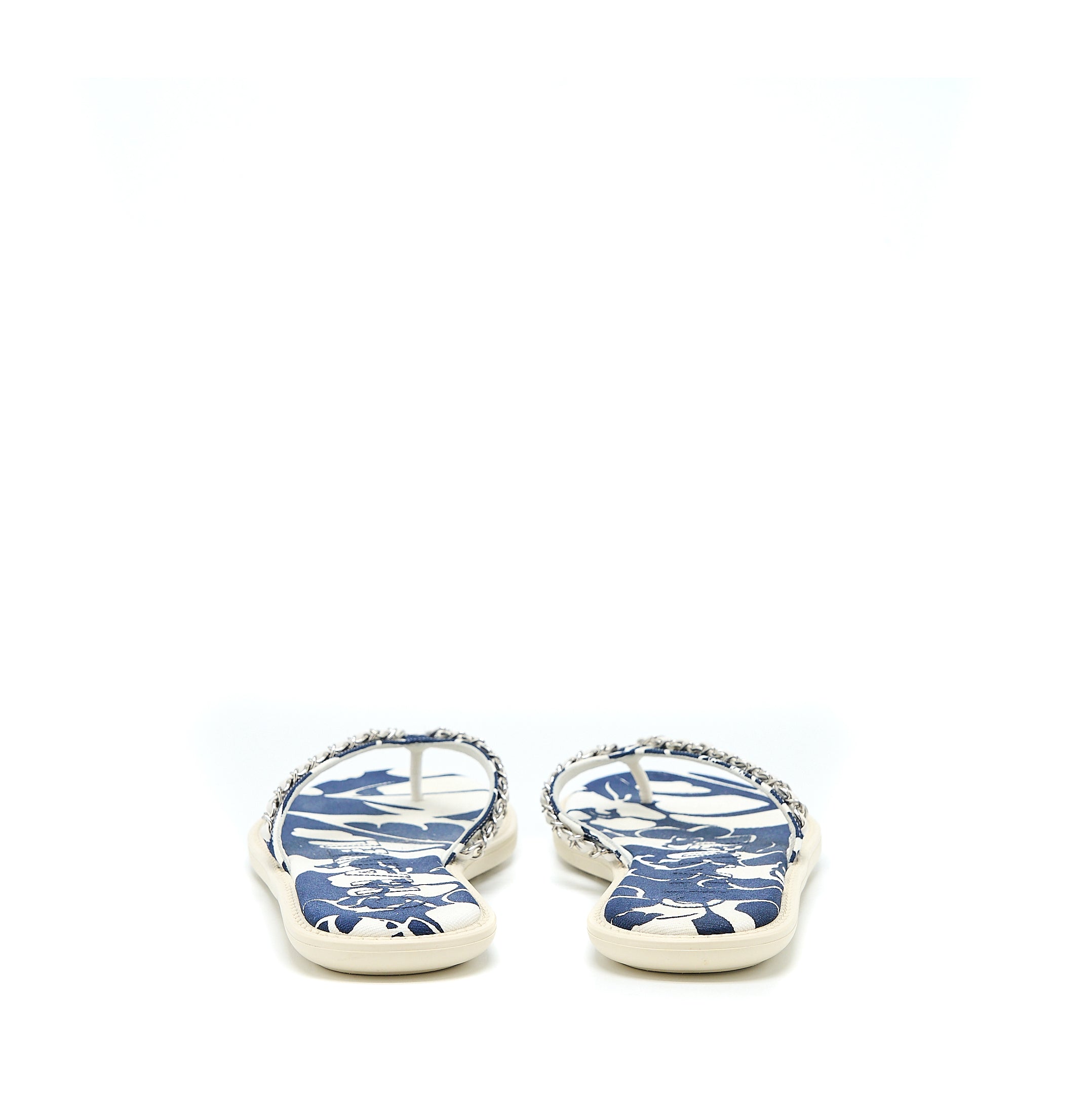 Chanel Size 40 Flip Flops with Chain Rubber/Canvas Multicolour