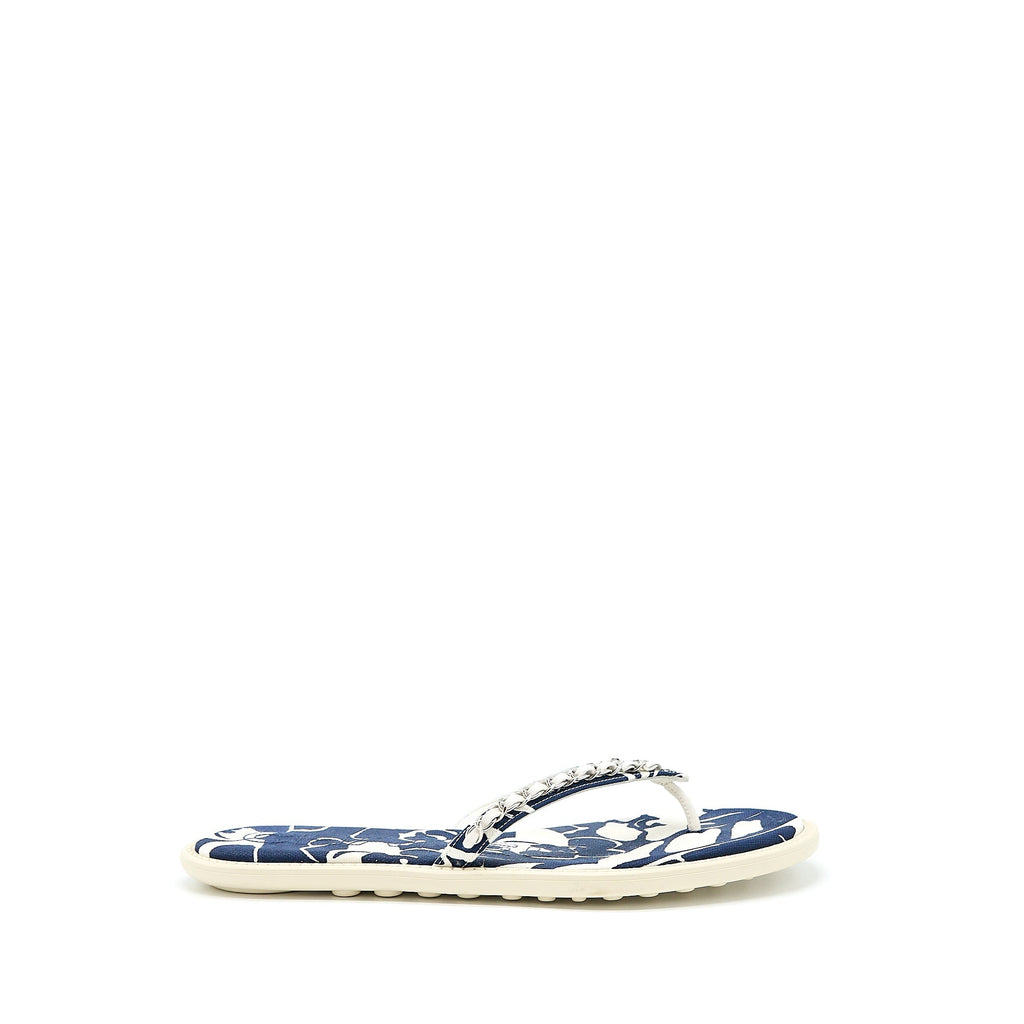 Chanel Size 40 Flip Flops with Chain Rubber/Canvas Multicolour