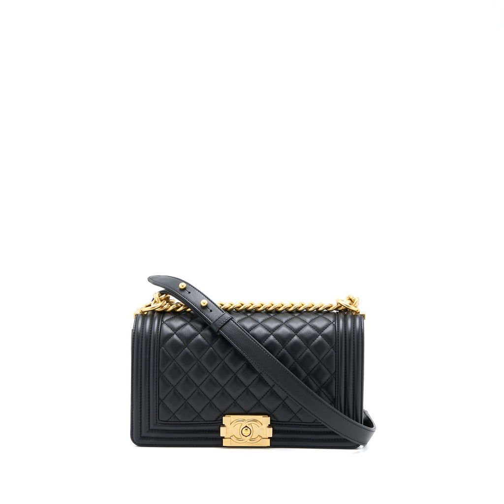 Chanel Medium Boy Bag Lambskin Black Brushed  (Microchip)