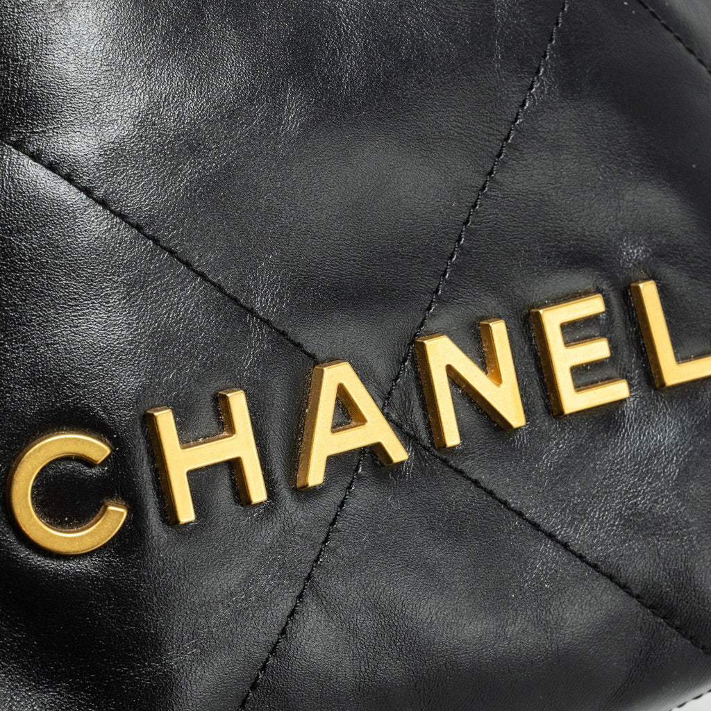 Chanel Mini 22 Bag Shiny Calfskin BLACK  (Microchip)