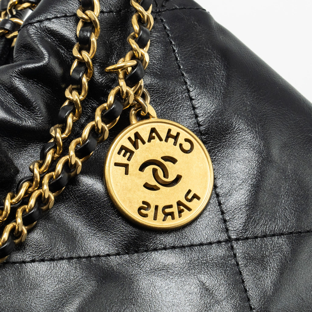 Chanel Mini 22 Bag Shiny Calfskin BLACK  (Microchip)