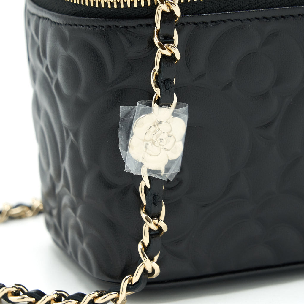 Chanel Camellia Long vanity with chains lambskin black L