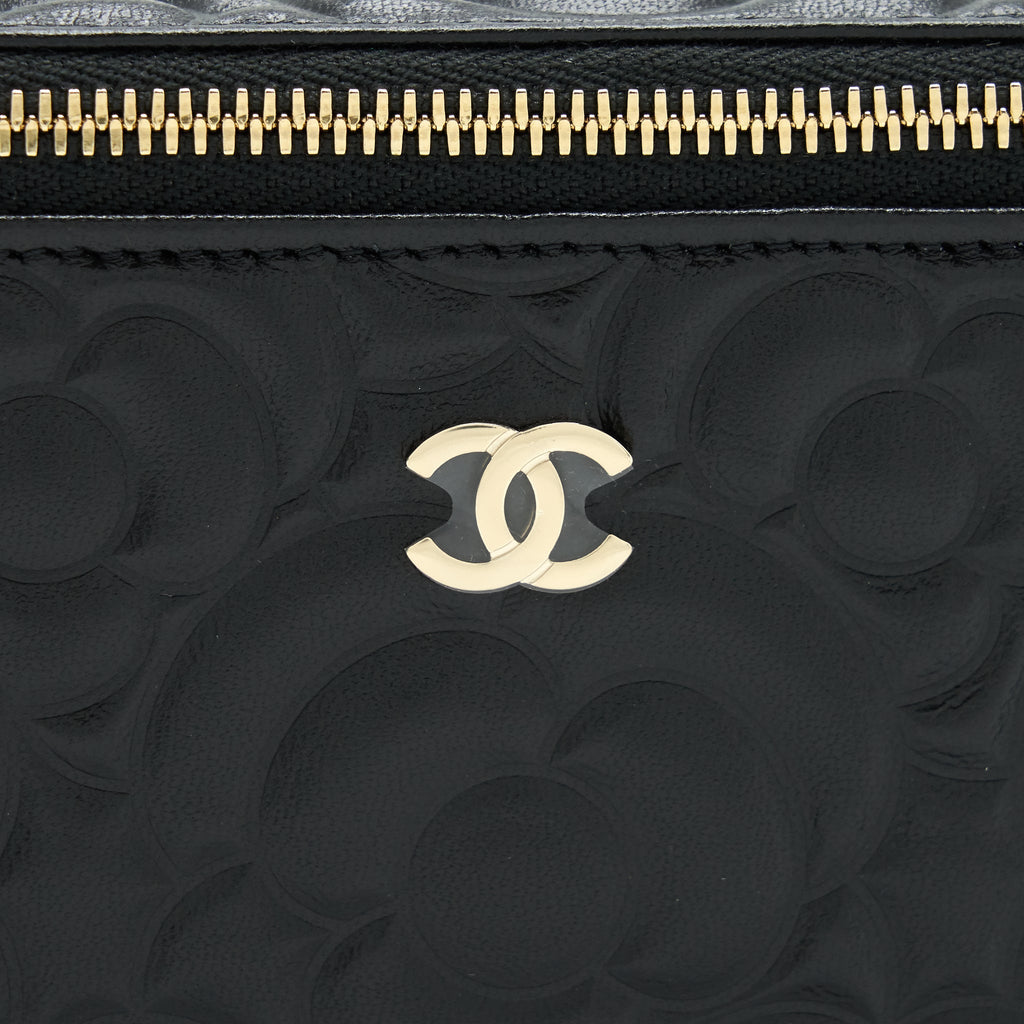 Chanel Camellia Long vanity with chains lambskin black L