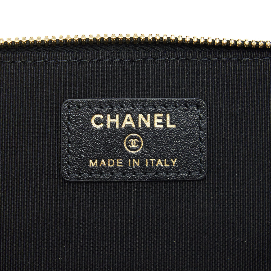 Chanel Camellia Long vanity with chains lambskin black L