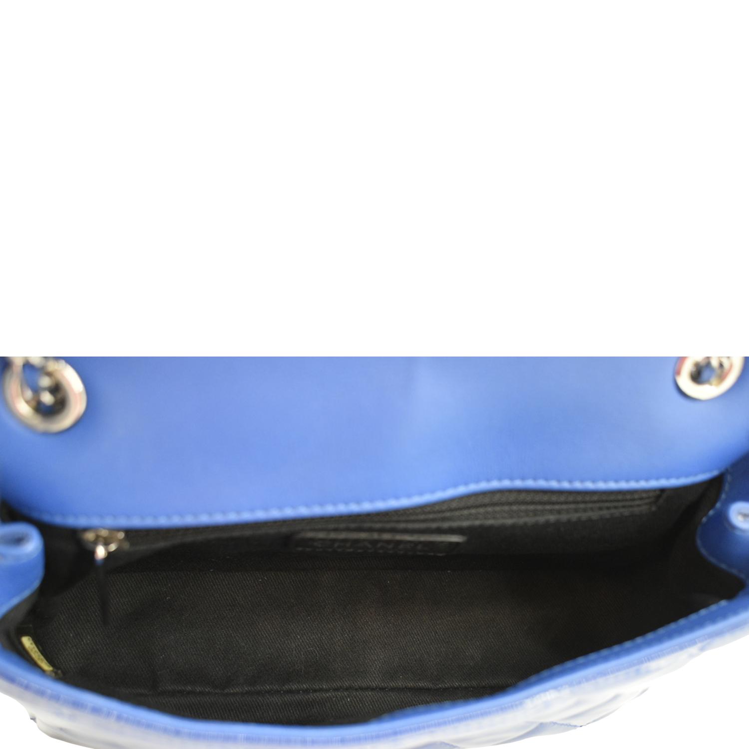 CHANEL Coco Shine Flap Small Quilted Patent Leather Shoulder Bag Blue