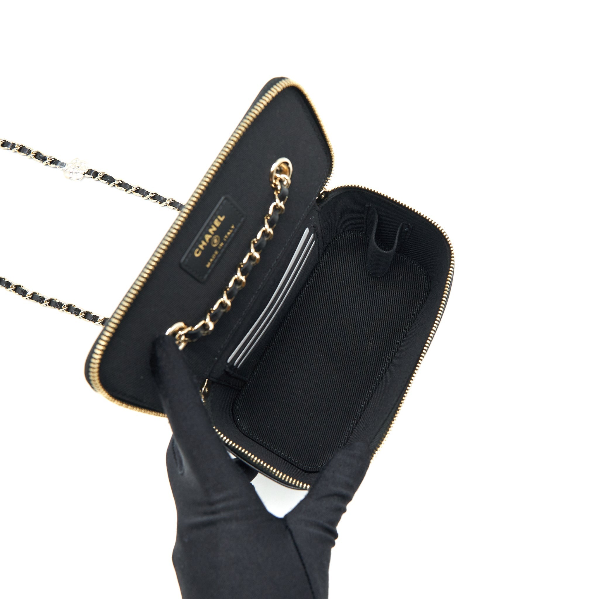 Chanel Camellia Long vanity with chains lambskin black L