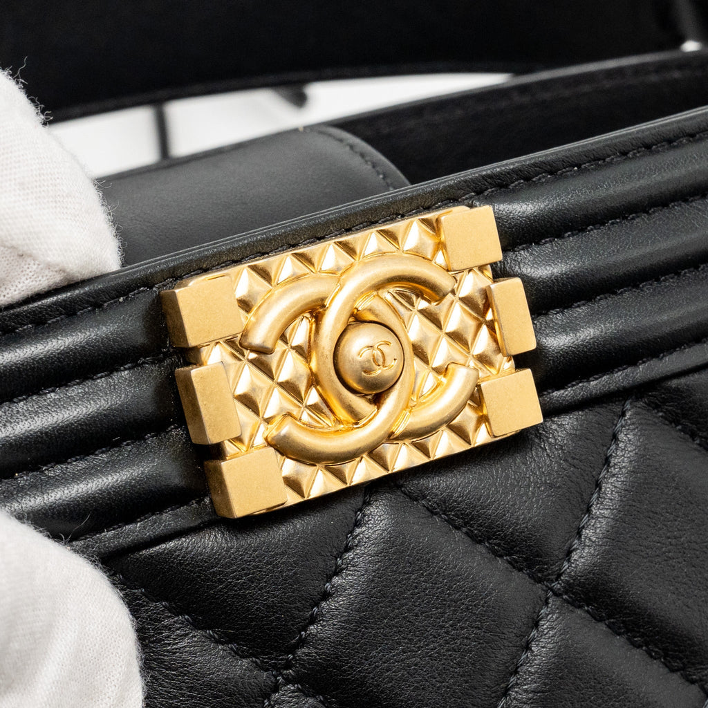 Chanel Top Handle Boy Bucket Bag Lambskin Black