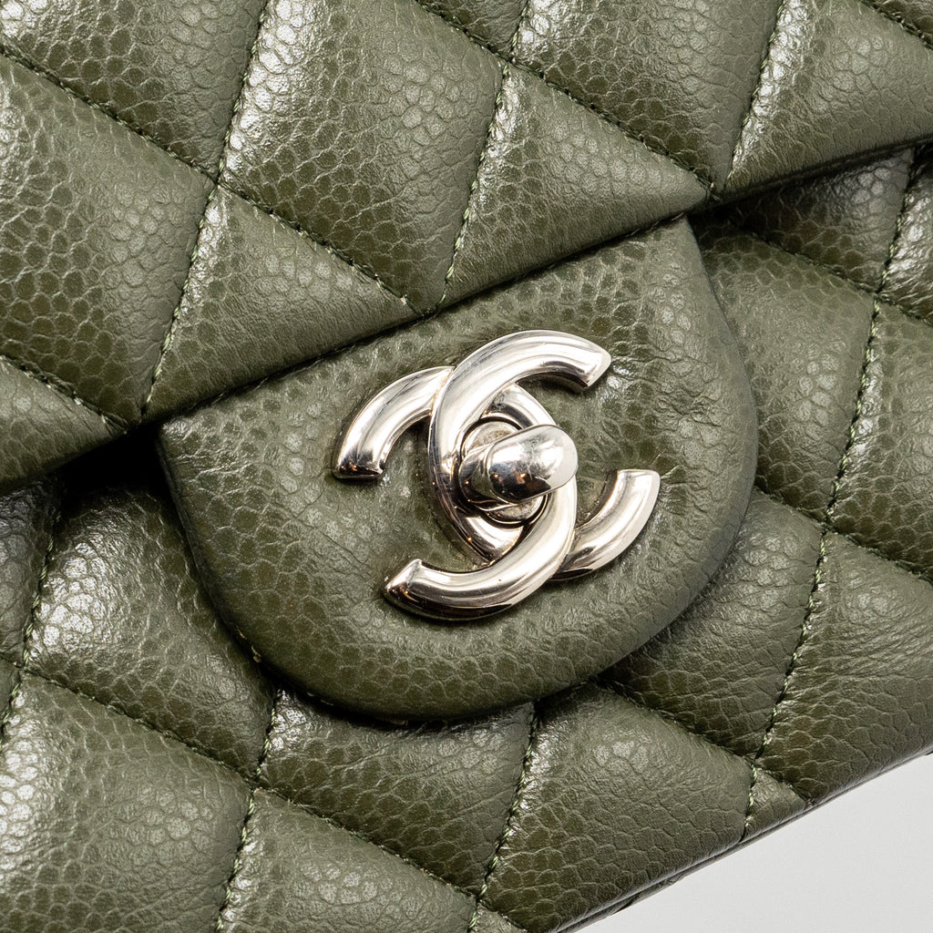 Chanel Medium Classic Double Flap Bag Caviar Olive Green
