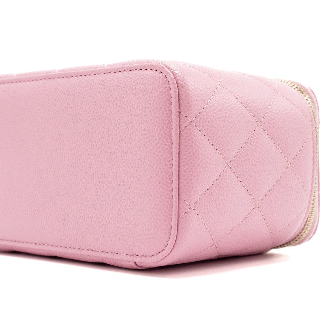 Chanel Letter Top Handle Long Vanity With Chain Caviar Pink
