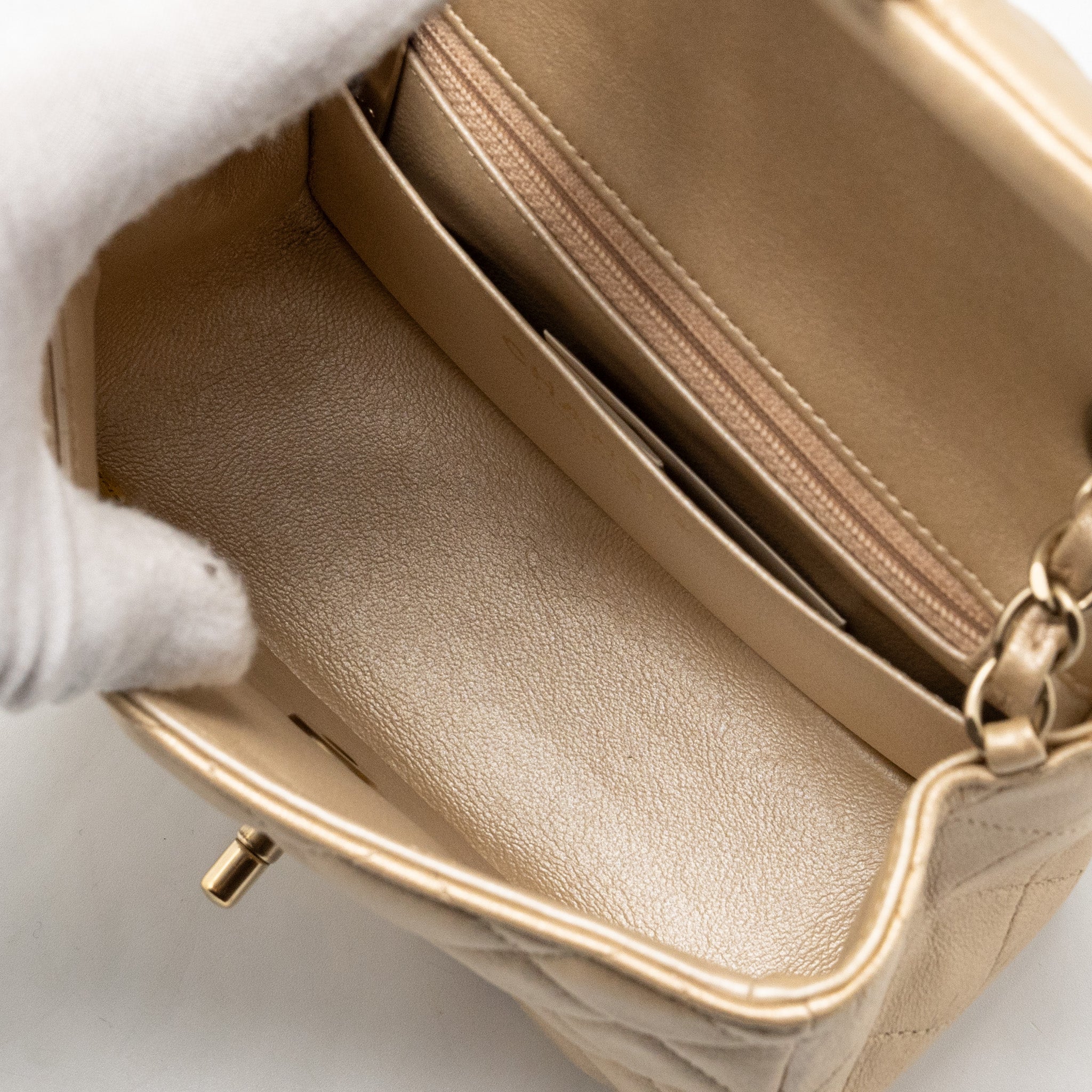Chanel mini square flap bag lambskin gold