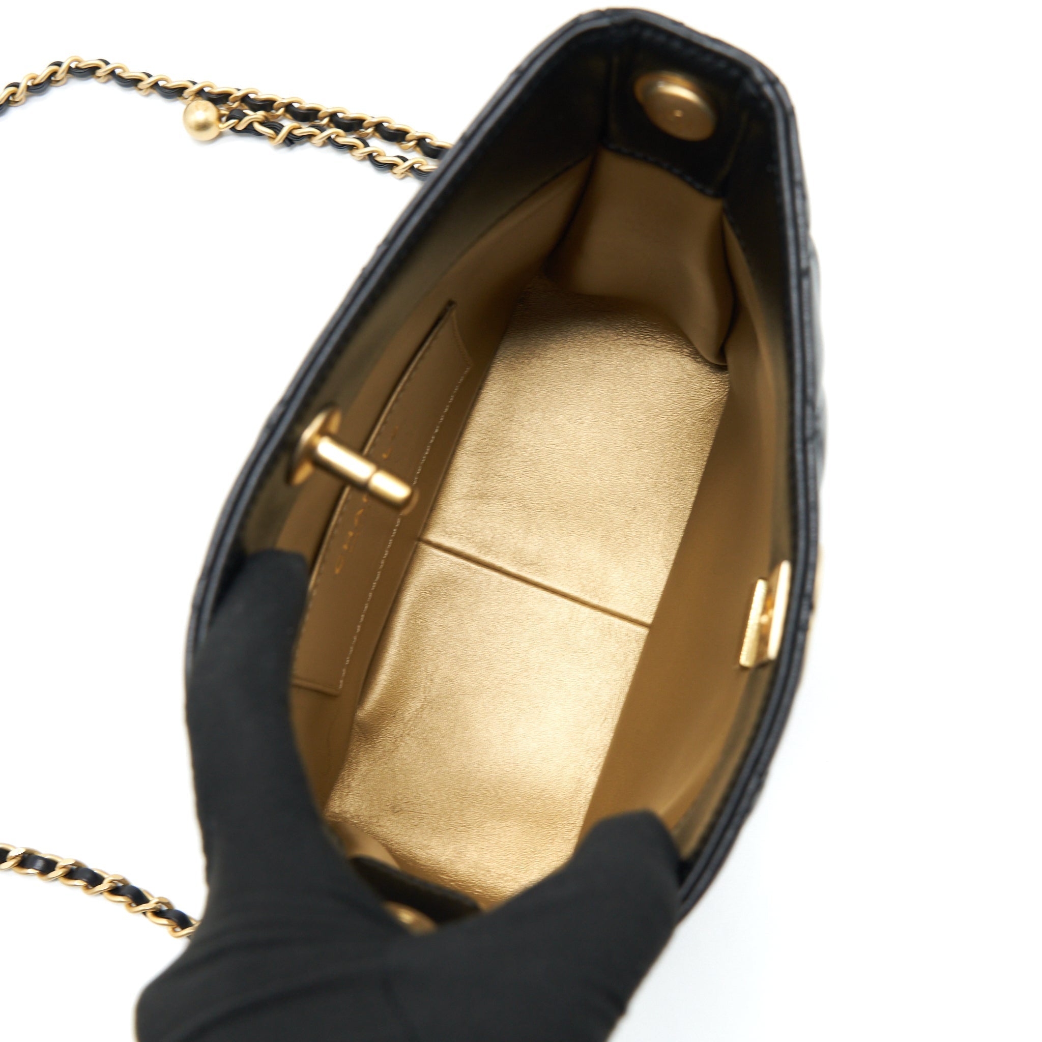 Chanel 22S Pearl Crush Hobo Bag Lambskin Black