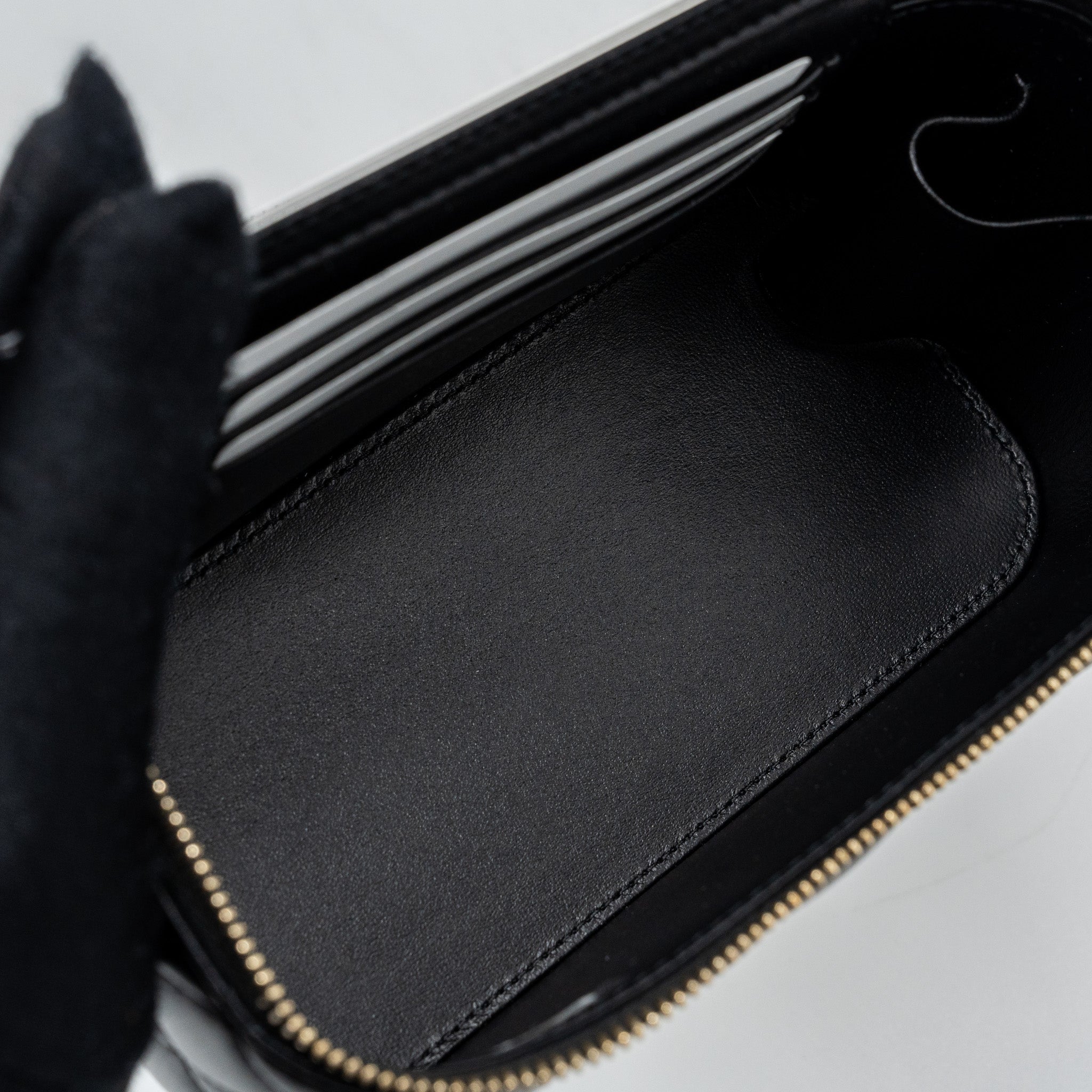 Chanel top handle long vanity with chain lambskin black  (microchip)