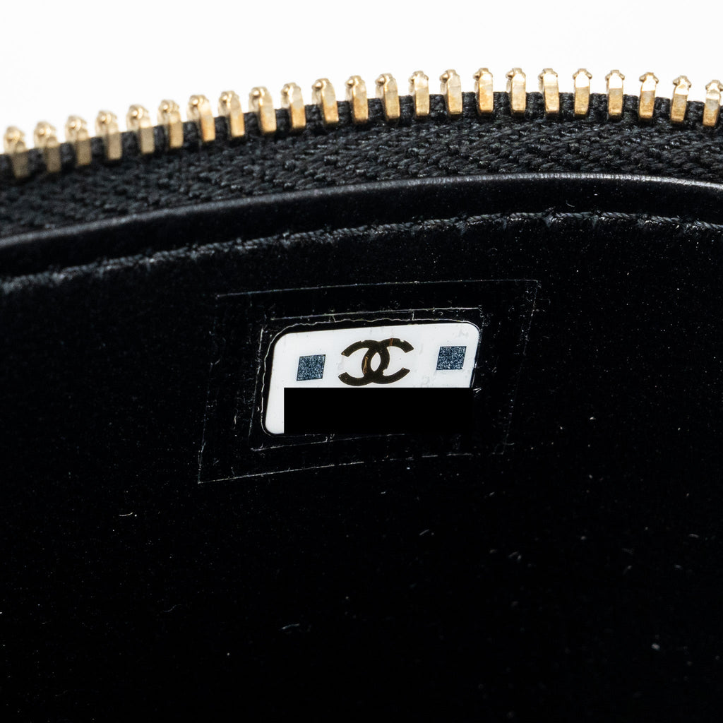 Chanel top handle long vanity with chain lambskin black  (microchip)