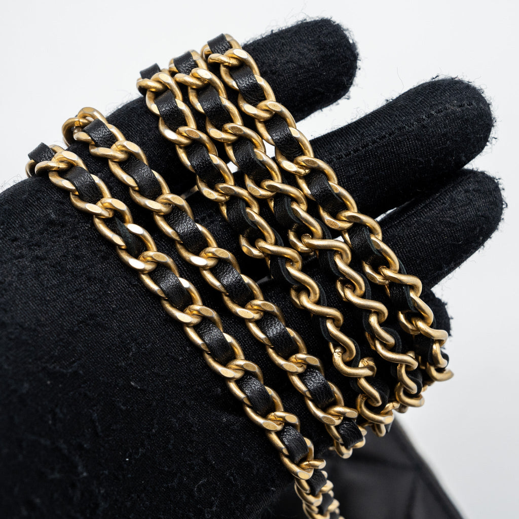 Chanel top handle long vanity with chain lambskin black  (microchip)