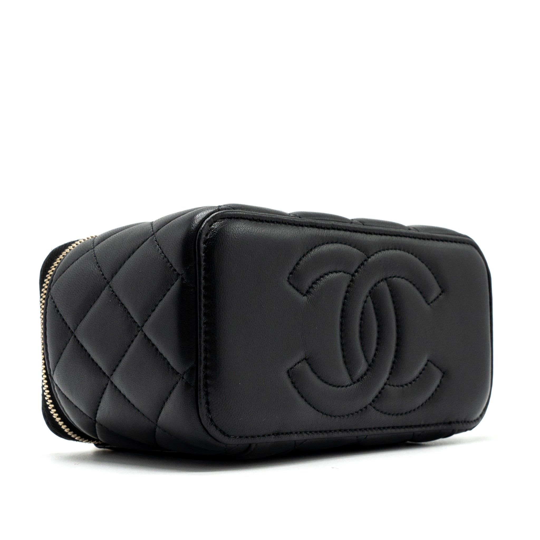 Chanel Top Handle Long Vanity Lambskin Black  (microchip)
