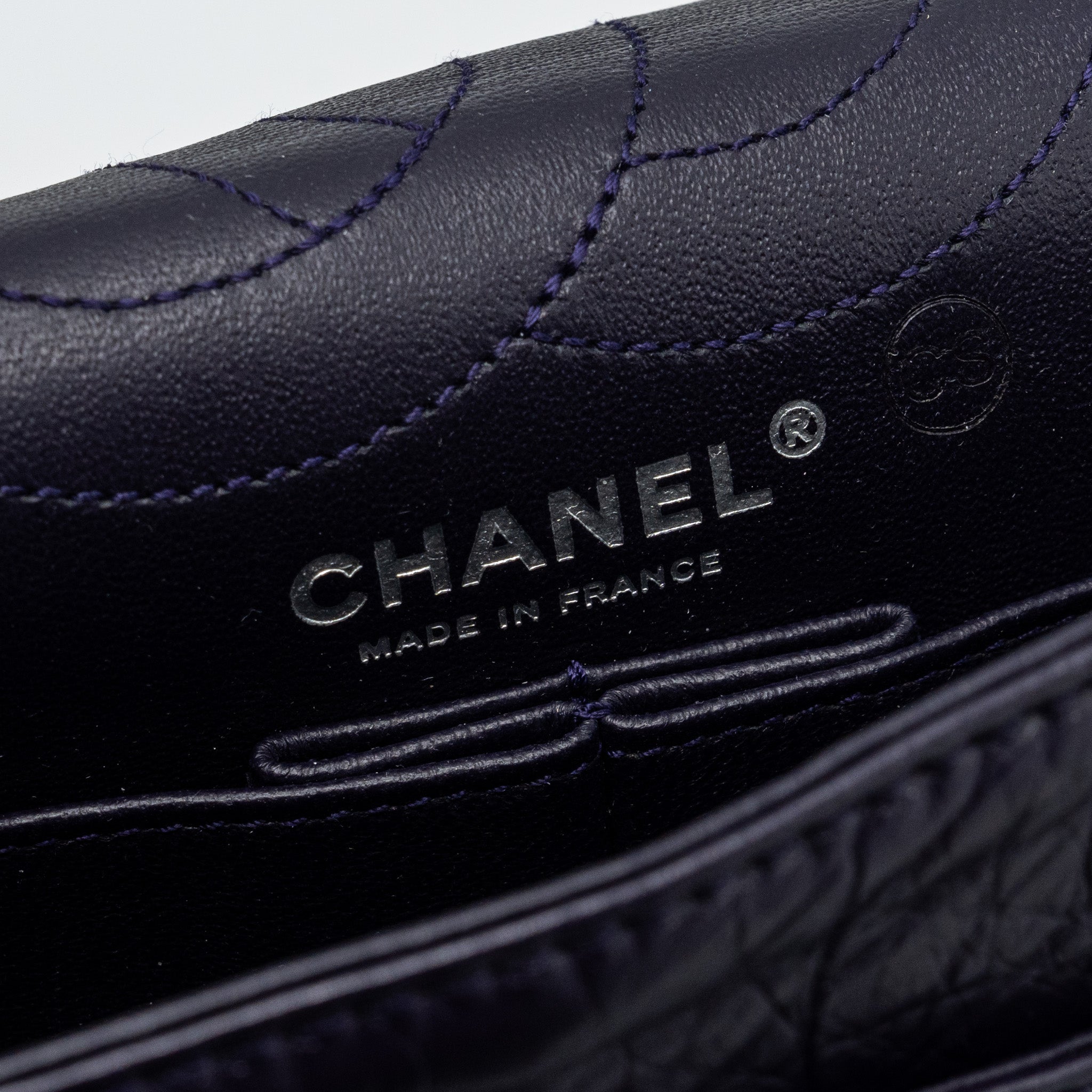 CHANEL Large 2.55  REISSUE FLAP BAG AGED CALFSKIN DARK PURPLE RUTHENIUM HARDWARE