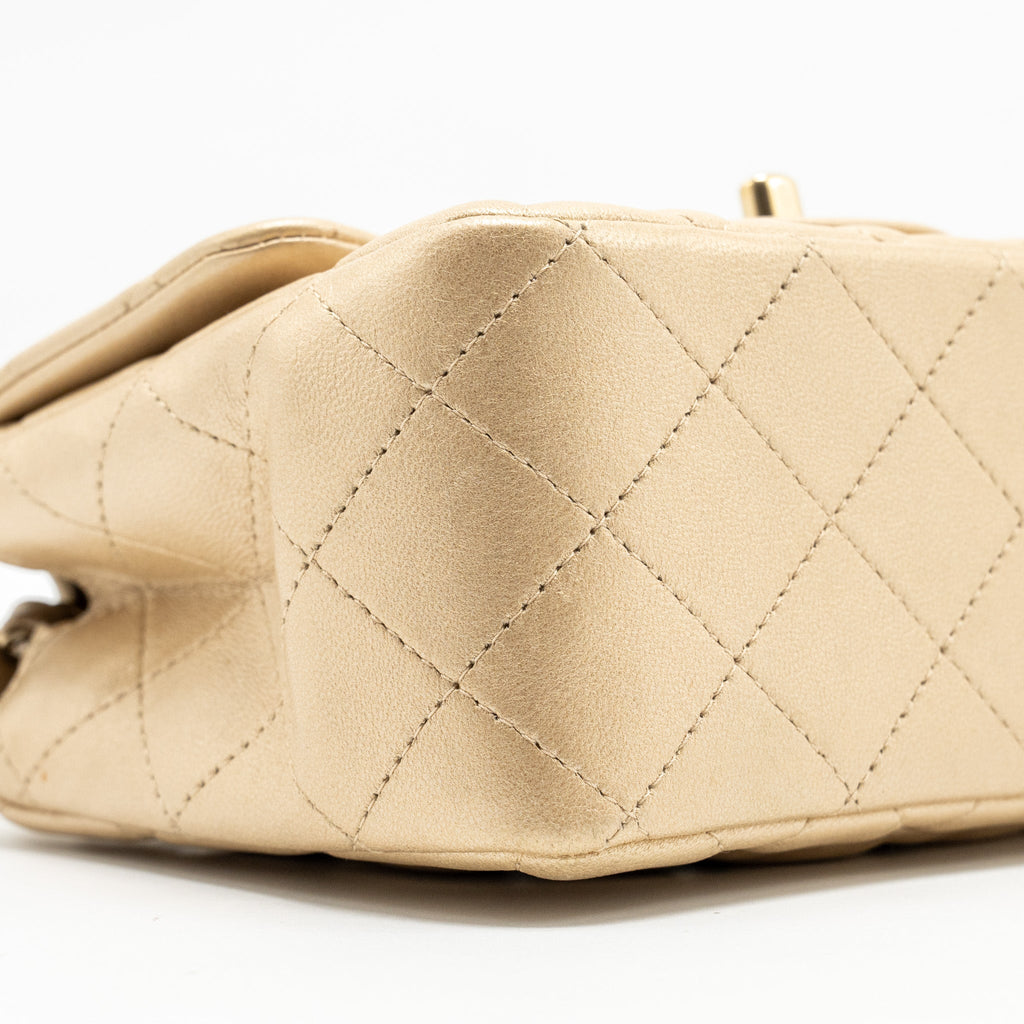 Chanel mini square flap bag lambskin gold