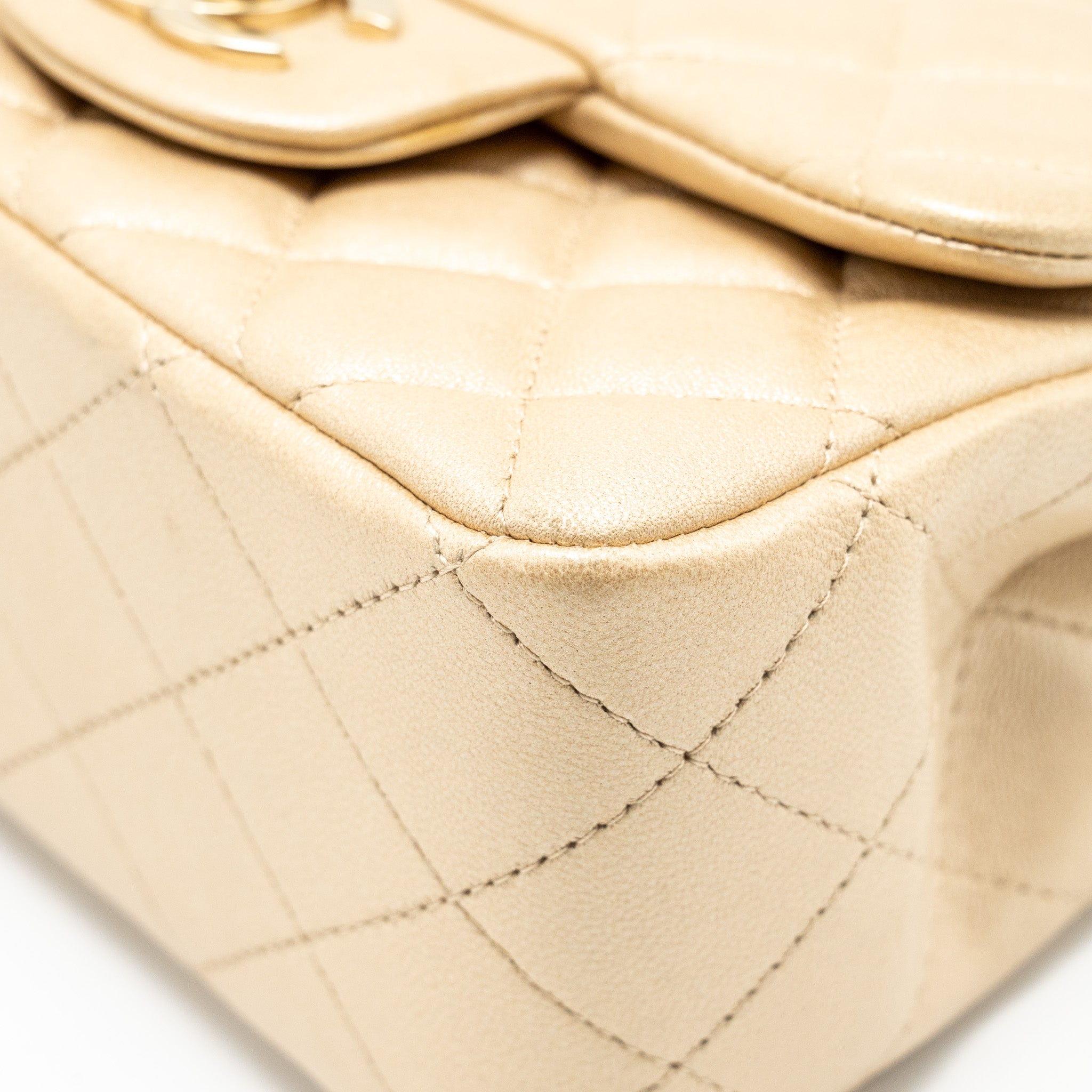 Chanel mini square flap bag lambskin gold