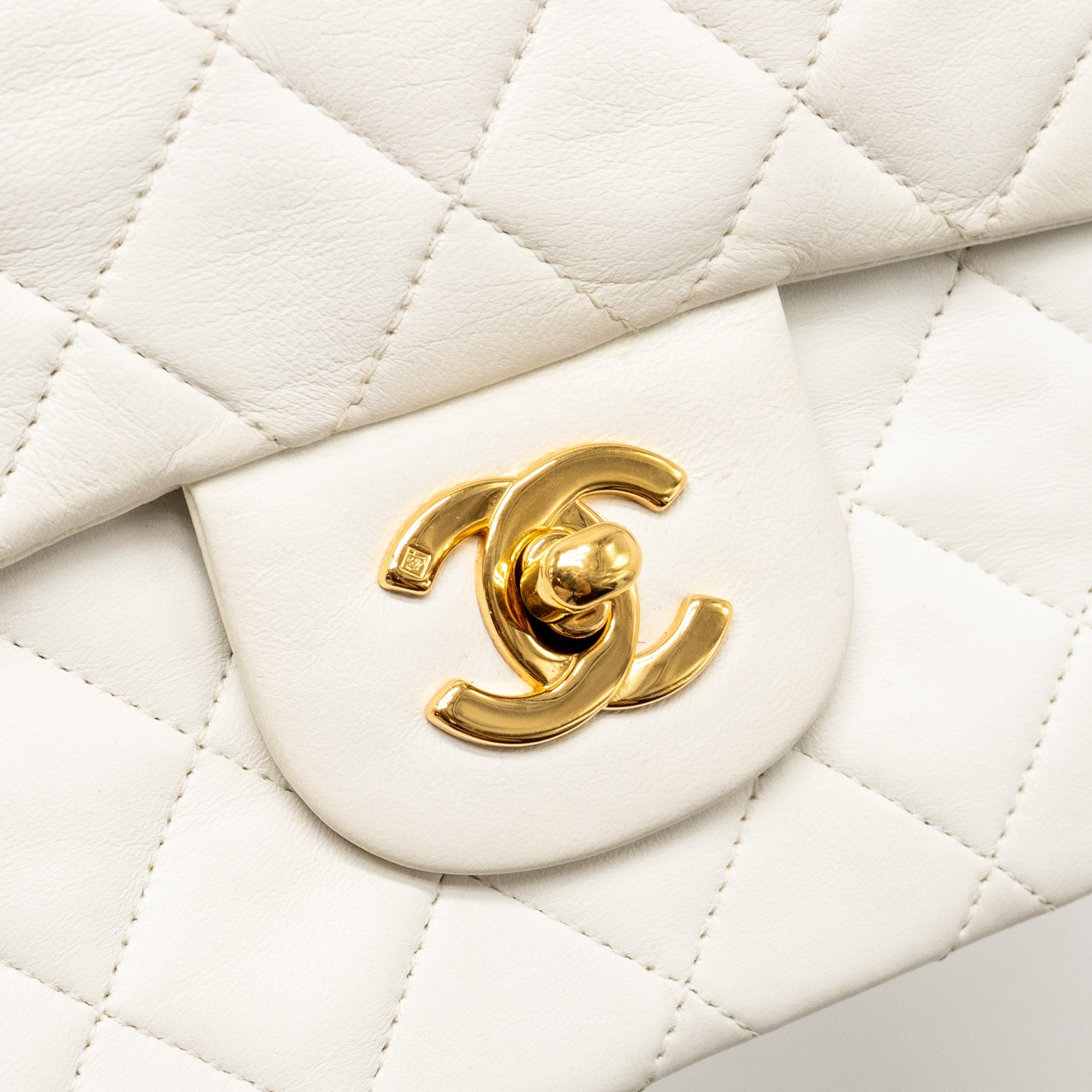 Chanel Vintage Small Classic Double Flap Bag Lambskin White