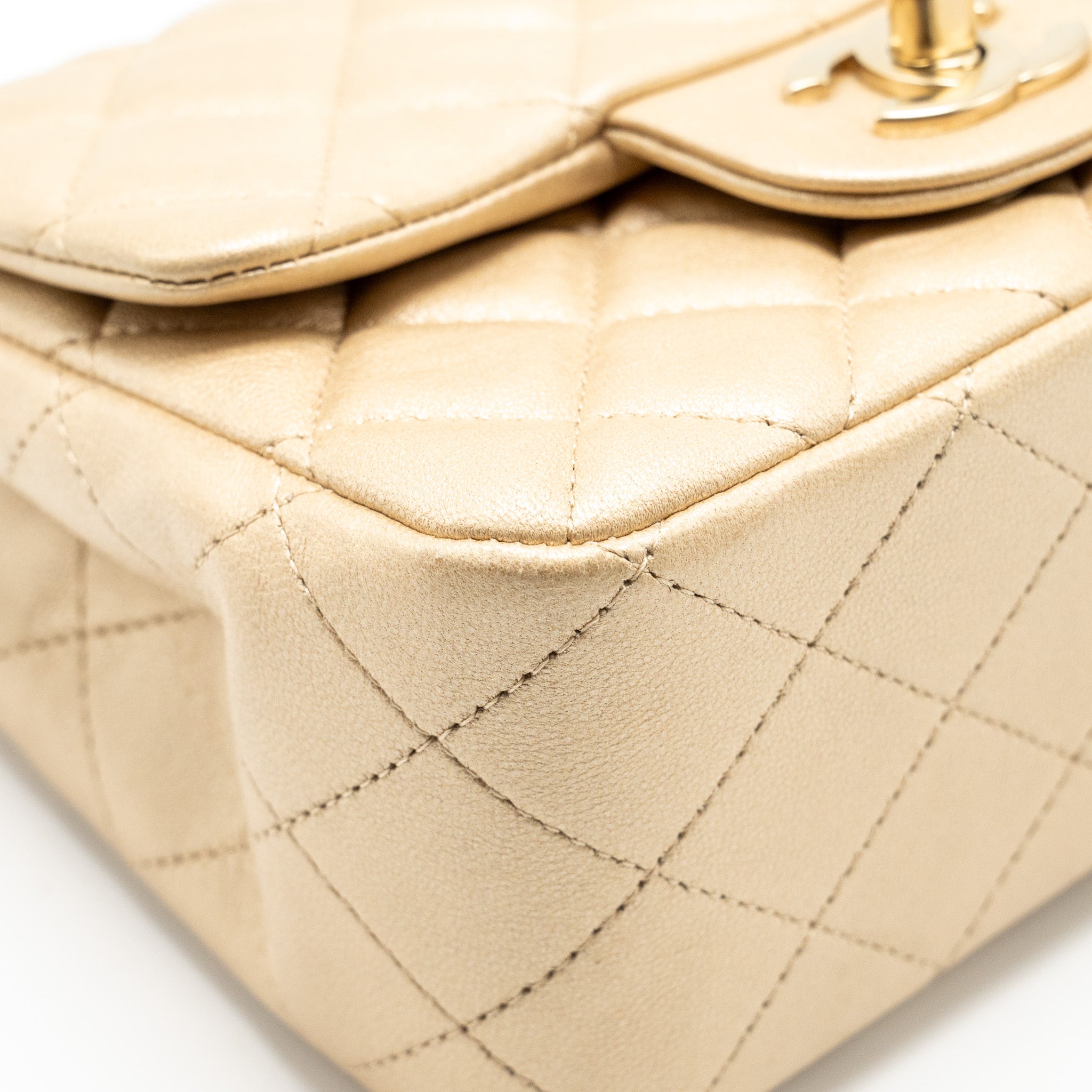 Chanel mini square flap bag lambskin gold