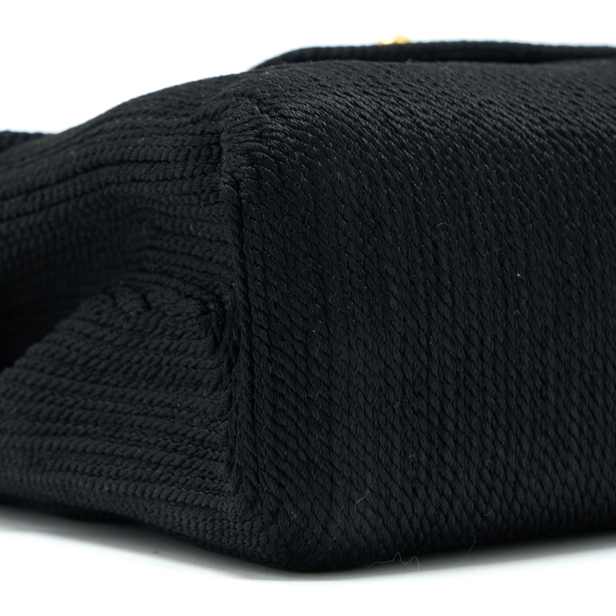 Chanel Vintage Top Handle Flap Bag Woven Silk Black