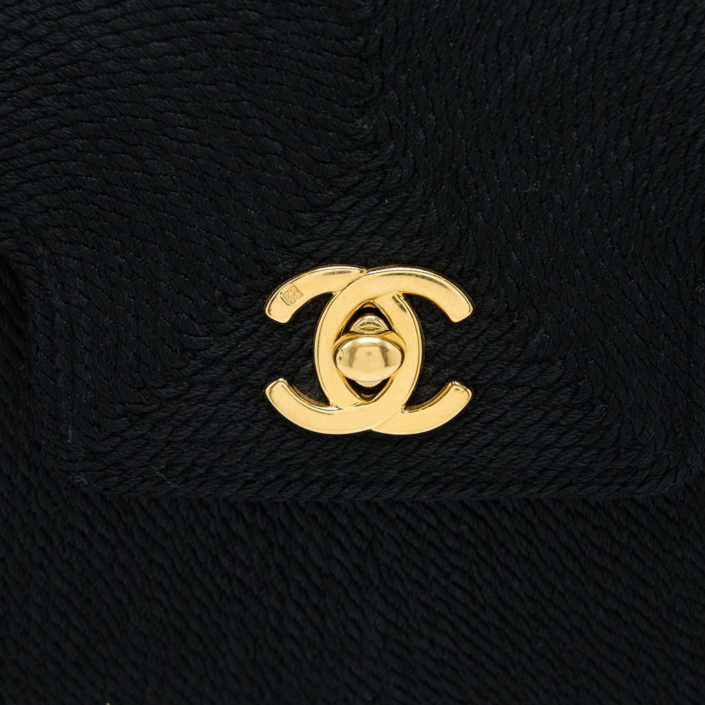Chanel Vintage Top Handle Flap Bag Woven Silk Black