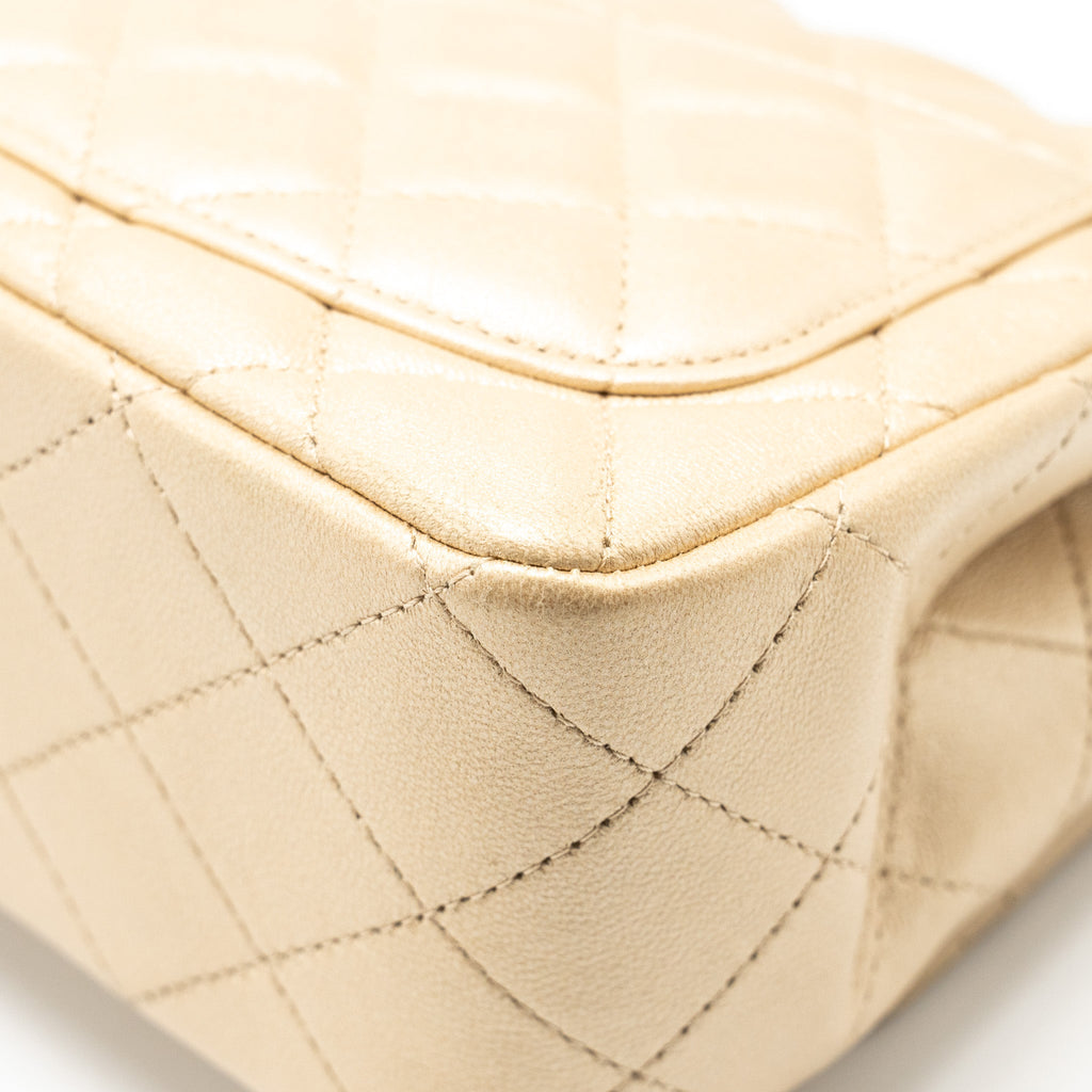 Chanel mini square flap bag lambskin gold