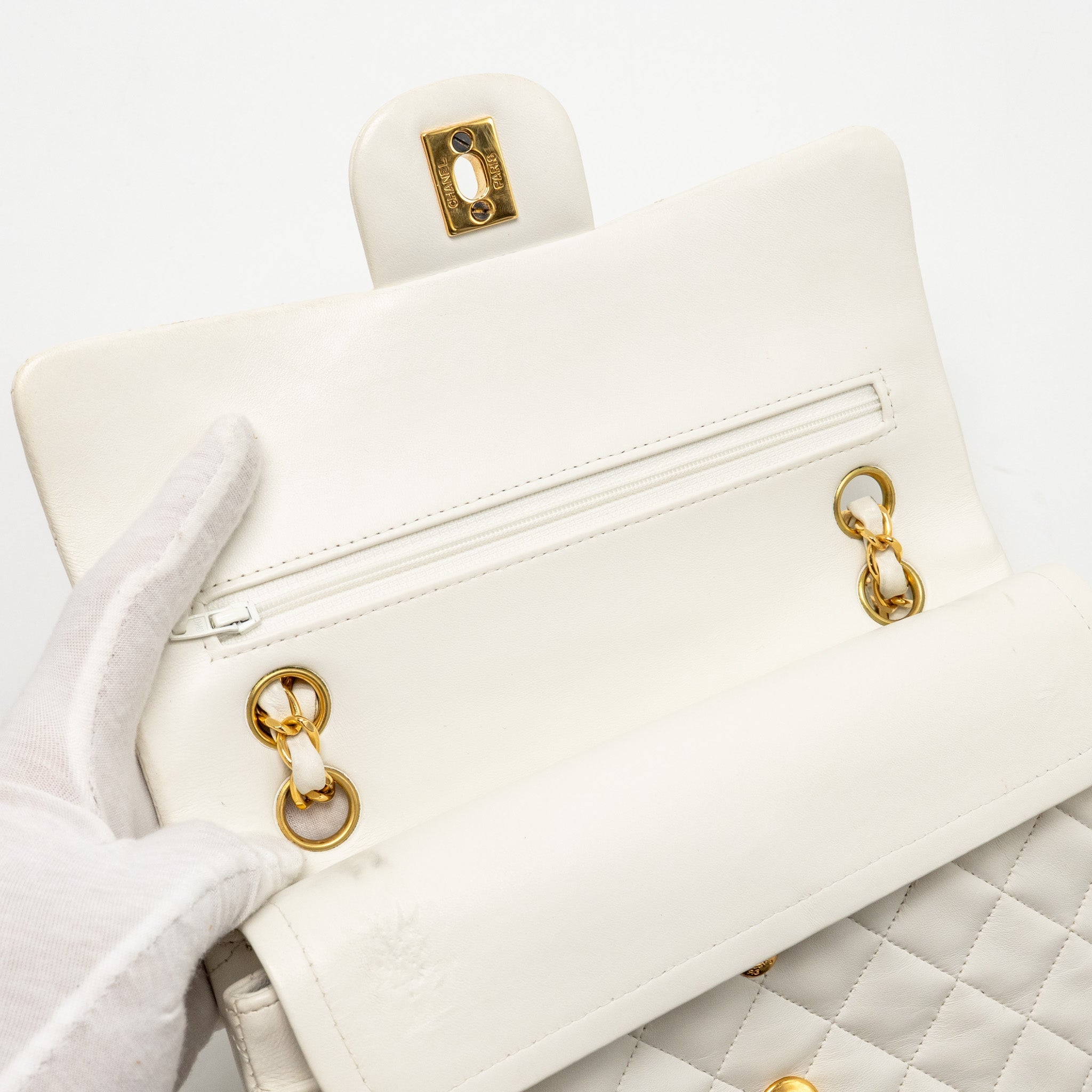 Chanel Vintage Small Classic Double Flap Bag Lambskin White