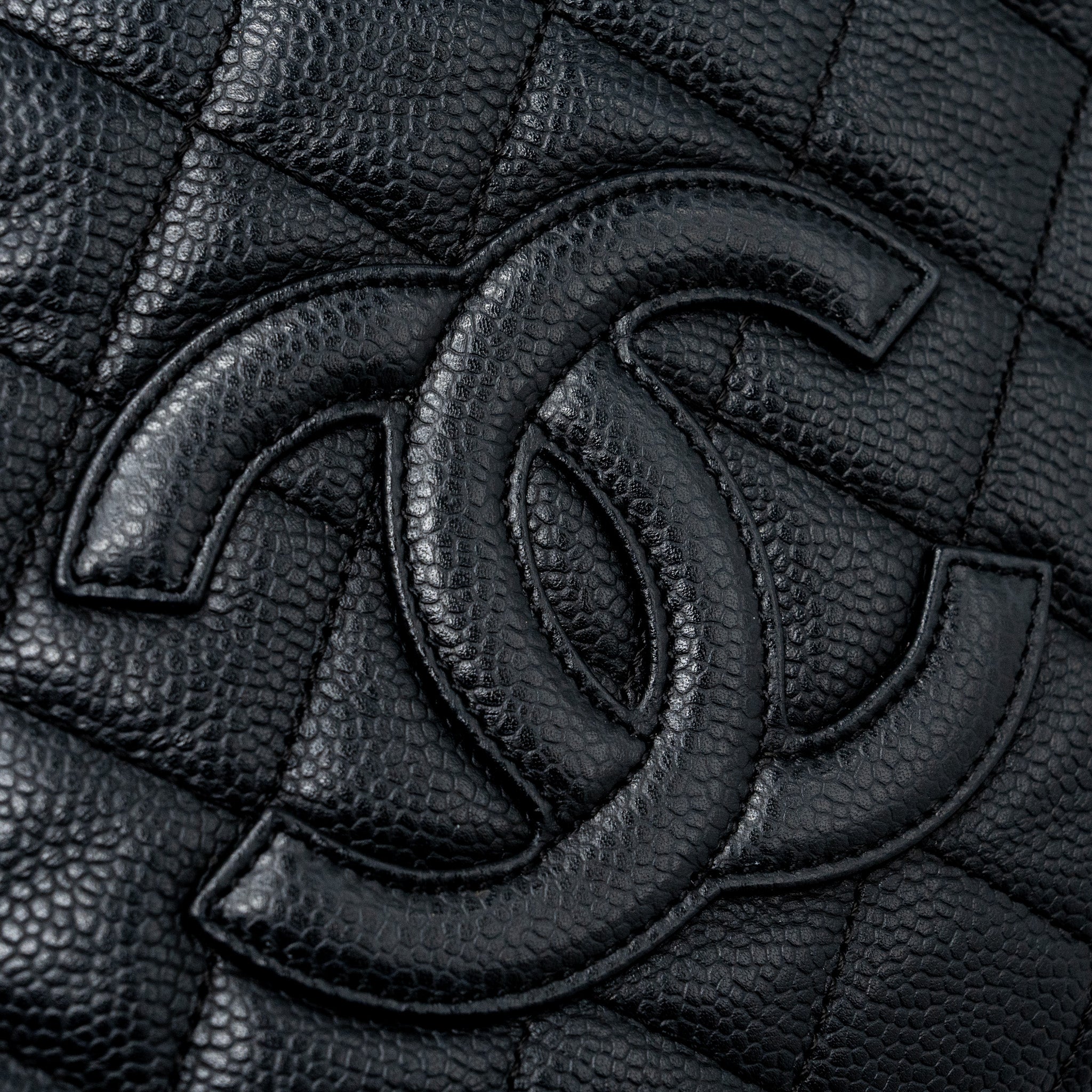 Chanel CC logo small shopping tote bag caviar black