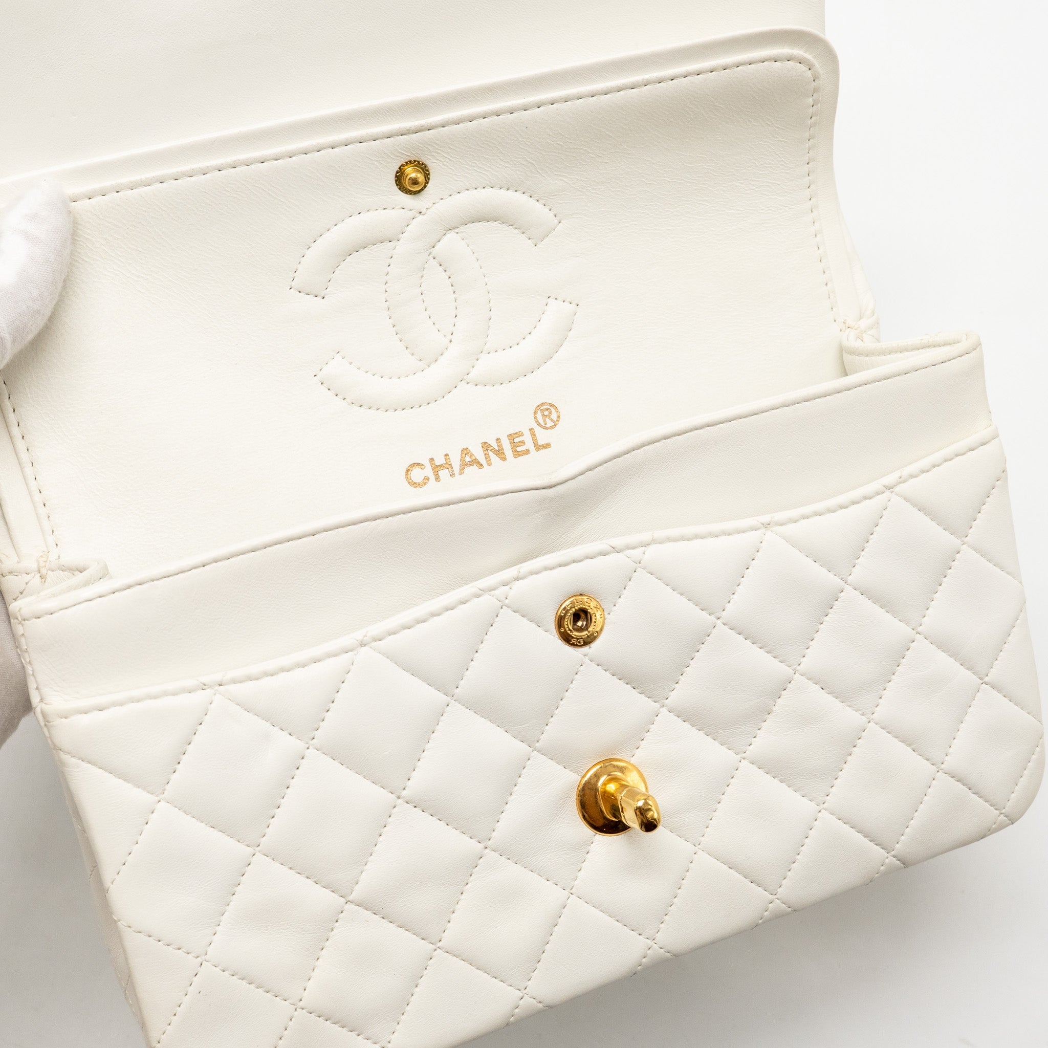 Chanel Vintage Small Classic Double Flap Bag Lambskin White