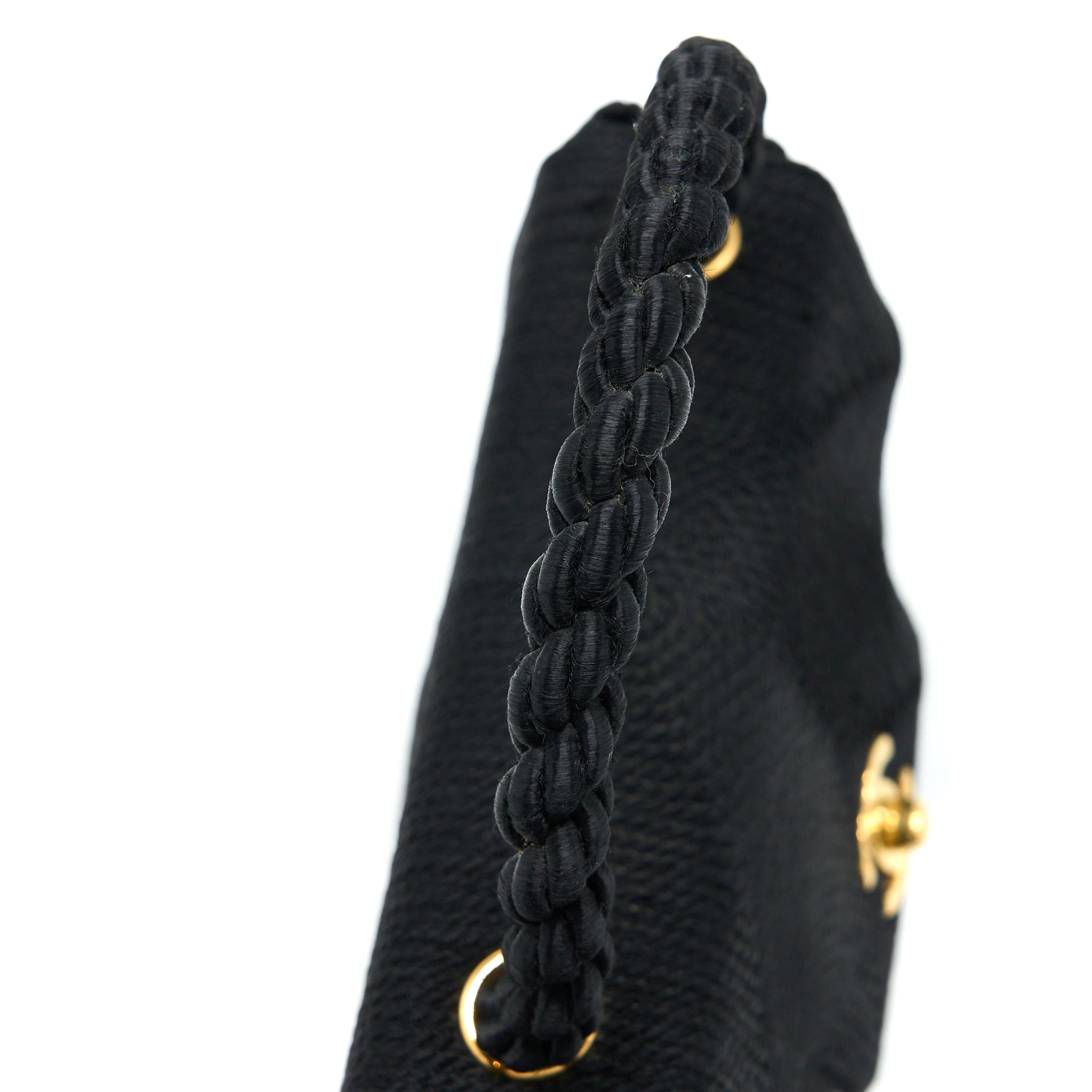 Chanel Vintage Top Handle Flap Bag Woven Silk Black