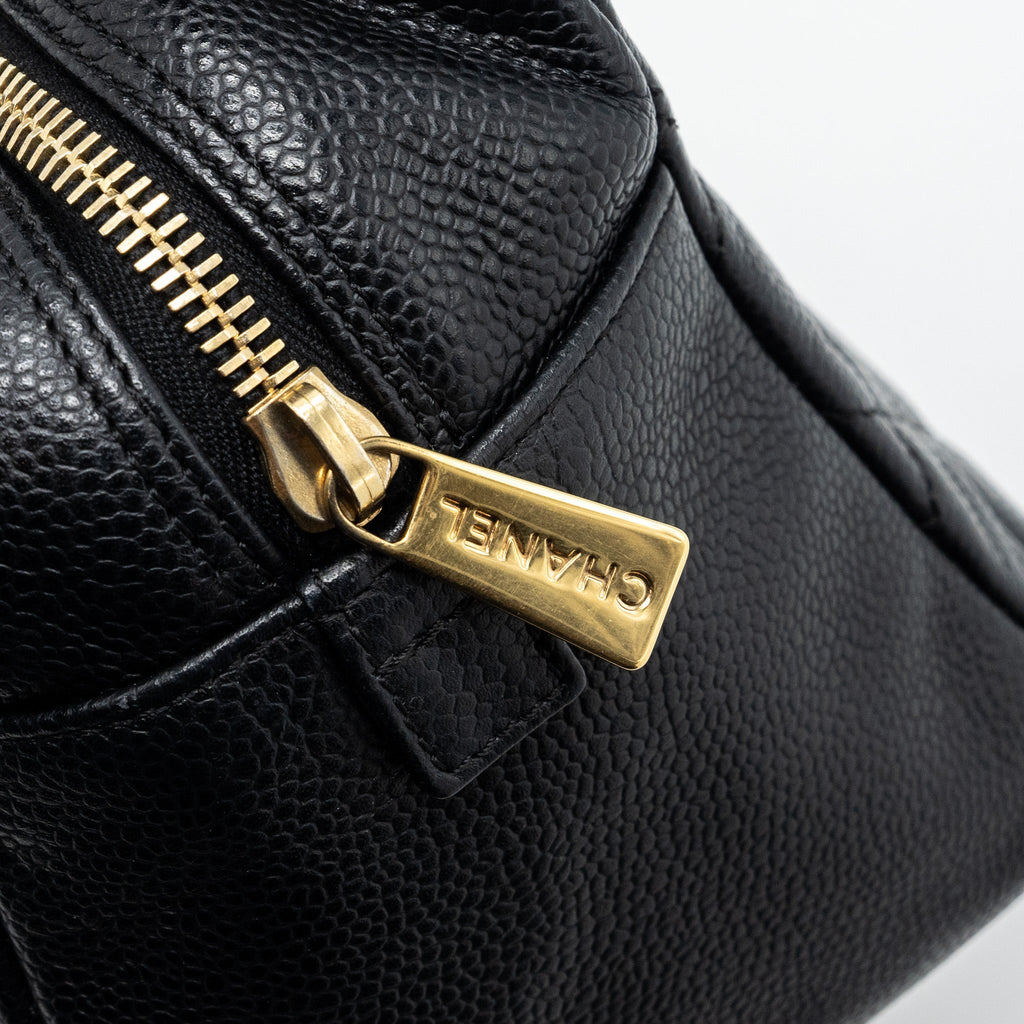 Chanel CC logo small shopping tote bag caviar black