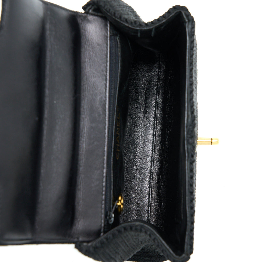 Chanel Vintage Top Handle Flap Bag Woven Silk Black