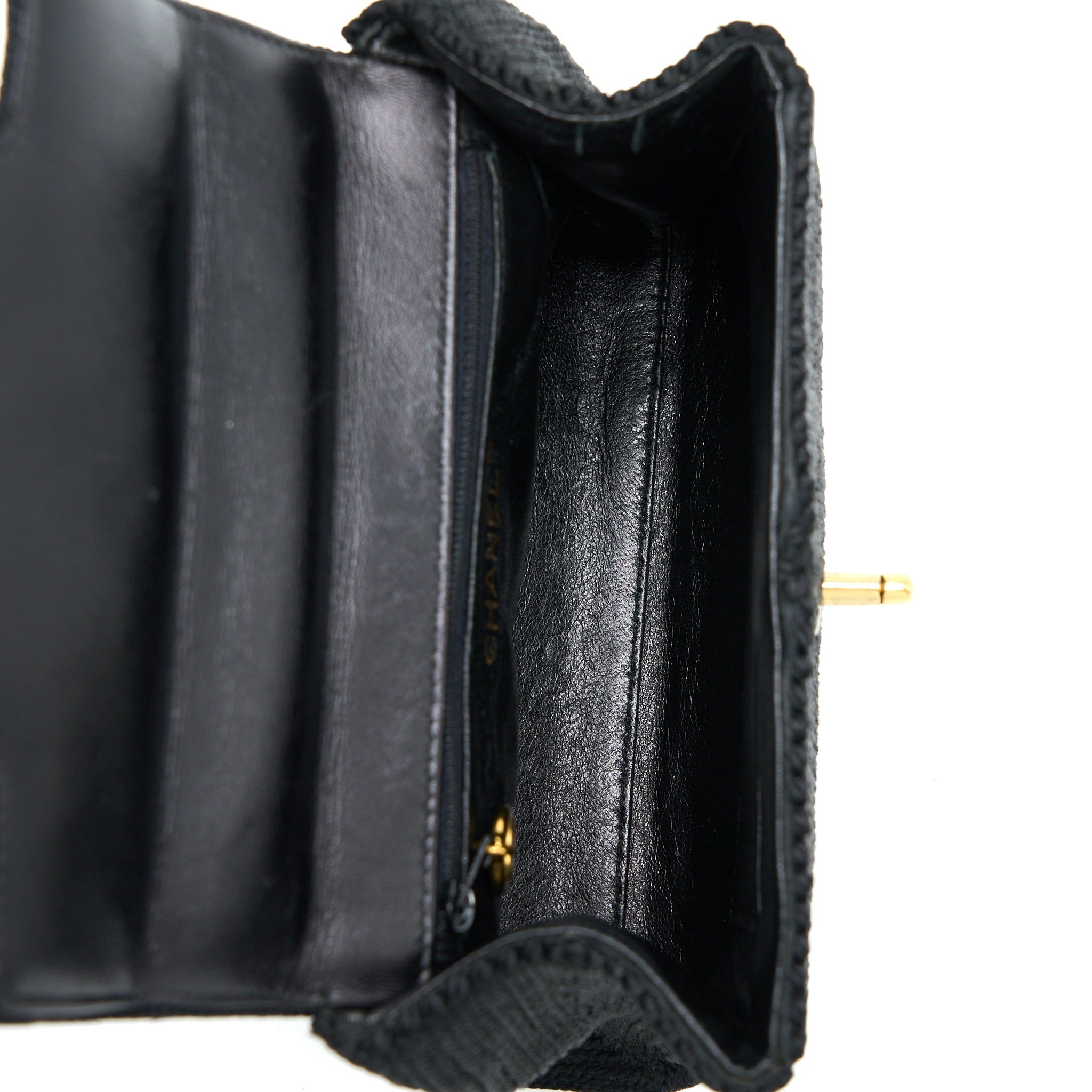 Chanel Vintage Top Handle Flap Bag Woven Silk Black